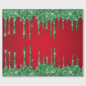 赤と緑のグリッタークリスマス ラッピングペーパー (フラット)