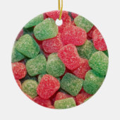 赤と緑のグンドロップキャンディ写真 セラミックオーナメント (正面)