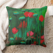 赤と緑のケシ、フローラアートテンプレート花 クッション (ブランケット)