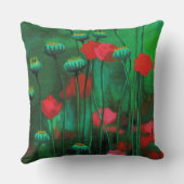 赤と緑のケシ、フローラアートテンプレート花 クッション (裏面)