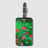 赤と緑のケシ、フローラアートテンプレート花 ラゲッジタグ (正面縦)