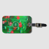 赤と緑のケシ、フローラアートテンプレート花 ラゲッジタグ (正面横)