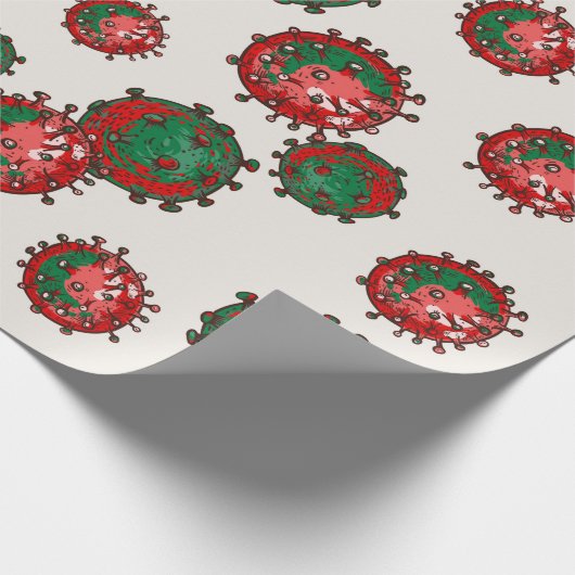 赤と緑のコロナウイルス |ウィルスクリスマス ラッピングペーパー (角)
