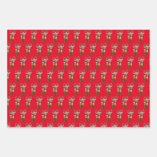 赤と緑のサンタクロースのクリスマス ラッピングペーパーシート (正面3)