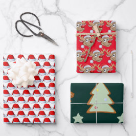 赤と緑のサンタクロースのクリスマス ラッピングペーパーシート