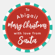 赤と緑のサンタストライプのギフトステッカーから