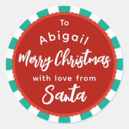 赤と緑のサンタストライプのギフトステッカーから ラウンドシール