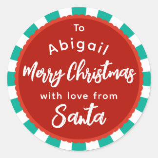 赤と緑のサンタストライプのギフトステッカーから ラウンドシール