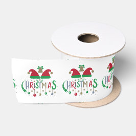 赤と緑のサンタ帽子のクリスマスベル サテンリボン