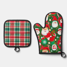 赤と緑のサンタ・クリスマス 鍋つかみ&鍋敷きセット