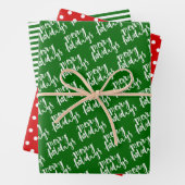 赤と緑のシックな白ストライプ水玉模様と ラッピングペーパーシート (インサイチュ)