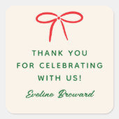 赤と緑のシンプル弓のカスタムメッセージと名前 スクエアシール (正面)