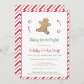 赤と緑のジンジャーブレッドホリデー Cookie交換パーティー 招待状 (正面/裏面)