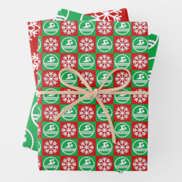 赤と緑のスイミング&ダイビング泳ぐ人クリスマス ラッピングペーパーシート