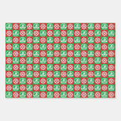 赤と緑のスイミング&ダイビング泳ぐ人クリスマス ラッピングペーパーシート (正面)