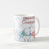 赤と緑のスカーフのかわいいホッキョクグマ コーヒーマグカップ (正面右)