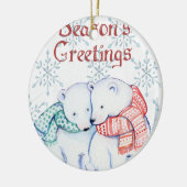 赤と緑のスカーフのかわいいホッキョクグマ セラミックオーナメント (左)