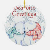 赤と緑のスカーフのかわいいホッキョクグマ セラミックオーナメント (裏面)