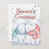 赤と緑のスカーフのかわいいホッキョクグマ ポストカード (正面/裏面)