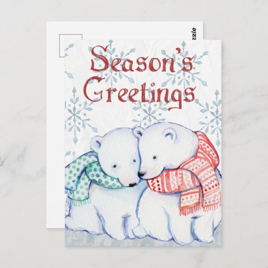 赤と緑のスカーフのかわいいホッキョクグマ ポストカード (正面/裏面)