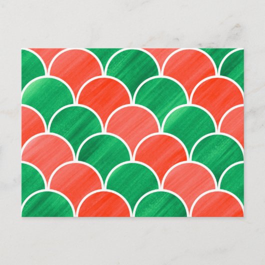 赤と緑のスケールパターンのクリスマスポストカード シーズンポストカード (正面)