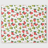 赤と緑のストッキングがクリスマスパターンをミットン ラッピングペーパー (フラット)