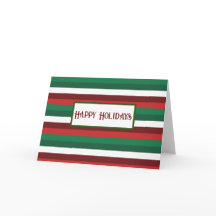 赤と緑のストライプのクリスマスカード