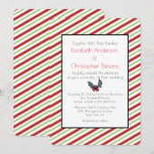 赤と緑のストライプのクリスマス ウェディング招待状 招待状 (正面/裏面)
