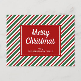 赤と緑のストライプのメリークリスマス ポストカード