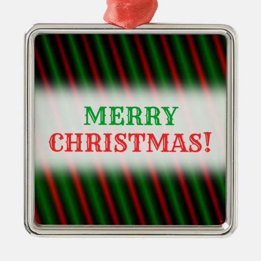 赤と緑のストライプオーナメント/線パターン正方形 メタルオーナメント (正面)