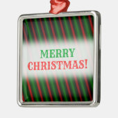 赤と緑のストライプオーナメント/線パターン正方形 メタルオーナメント (左)