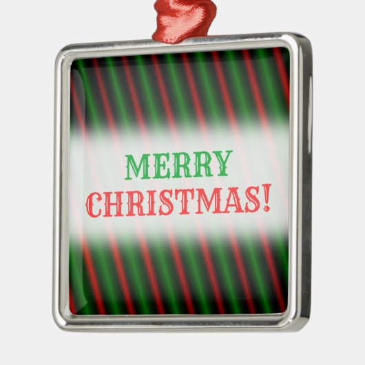 赤と緑のストライプオーナメント/線パターン正方形 メタルオーナメント (左)