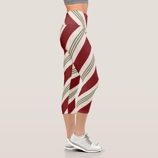 赤と緑のストライプクリスマス カプリレギンス (右)