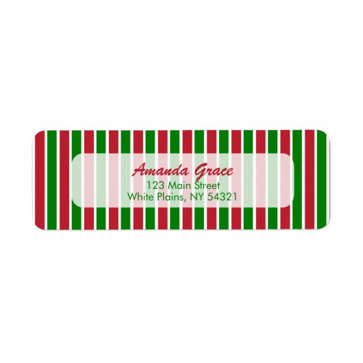 赤と緑のストライプクリスマス/休日 ラベル (正面)