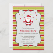赤と緑のストライプパーティーとサンタ 招待状 (正面)