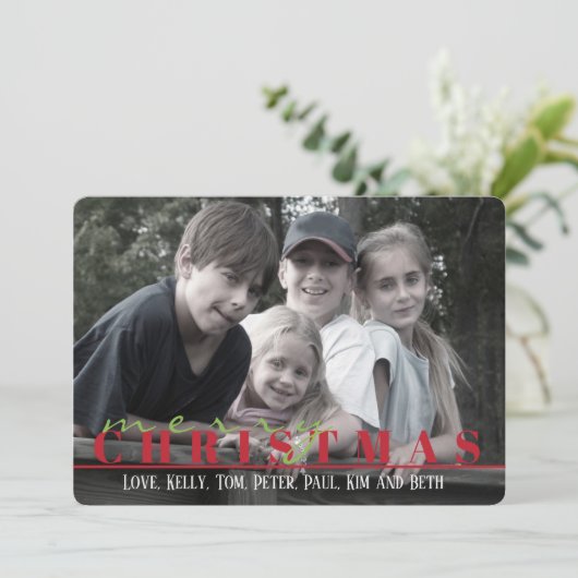 赤と緑のストライプ両面フォトカード シーズンカード (スタンド正面)