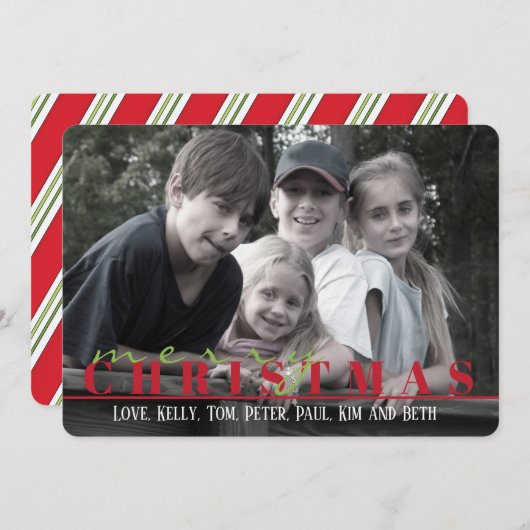 赤と緑のストライプ両面フォトカード シーズンカード (正面/裏面)