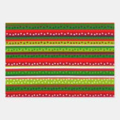 赤と緑のストライプ水玉模様クリスマス ラッピングペーパーシート (正面)