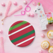 赤と緑のストライプ紙プレート ペーパープレート (パーティー)