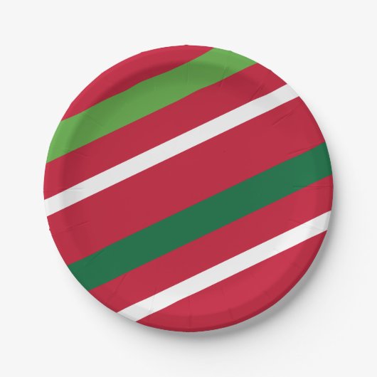 赤と緑のストライプ紙プレート ペーパープレート (正面)
