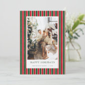 赤と緑のストライプ クリスマス 写真 ホリデーカード (スタンド正面)