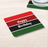 赤と緑のストライプ スクエアペーパーコースター (アングル)