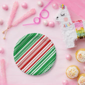 赤と緑のストライプ ペーパープレート (パーティー)