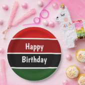 赤と緑のストライプ ペーパープレート (パーティー)