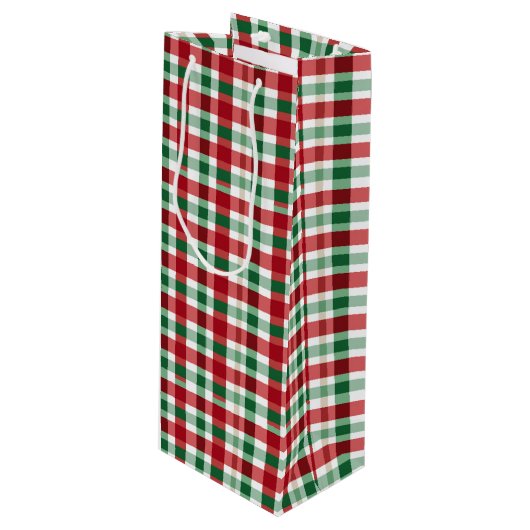 赤と緑のストライプ ワインギフトバッグ (正面アングル)