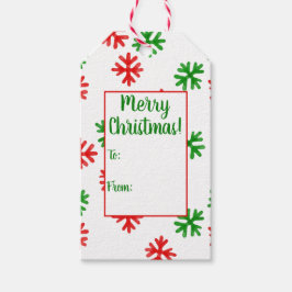 赤と緑のスノーフレークのクリスマスプレゼントラベル ギフトタグ