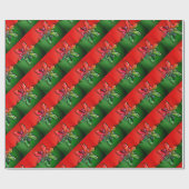 赤と緑のスノーフレークオーナメント ラッピングペーパー (フラット)