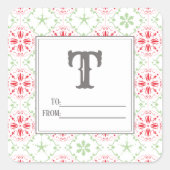 赤と緑のスノーフレーク・クリスマス スクエアシール (正面)