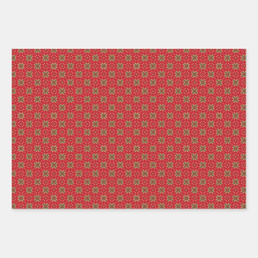 赤と緑のセーター編み模様 ラッピングペーパーシート (正面2)