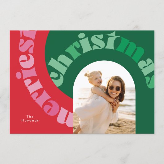 **赤と緑のタイポグラフィ フラット ワン フォト クリスマス** シーズンカード (正面)